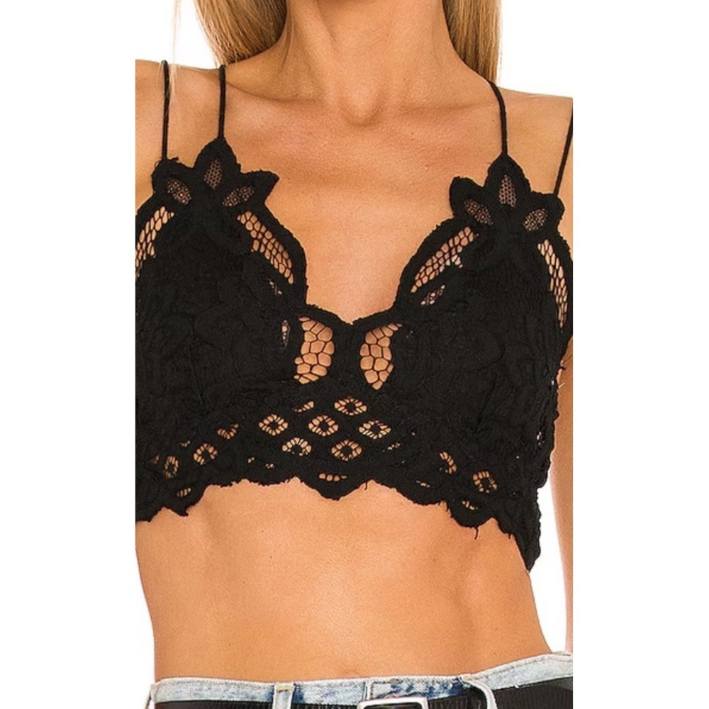 Free People Adella Lace Bralette Crop Top Black Sexy Feminine Small‎